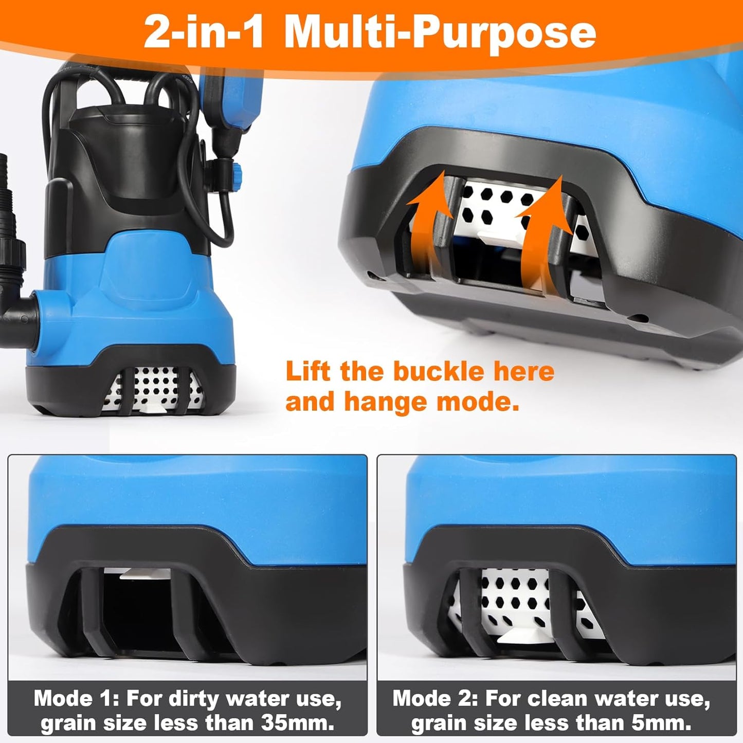 Stream Electric Submersible Water Pump with 10M Hose 400w 7500L/H
