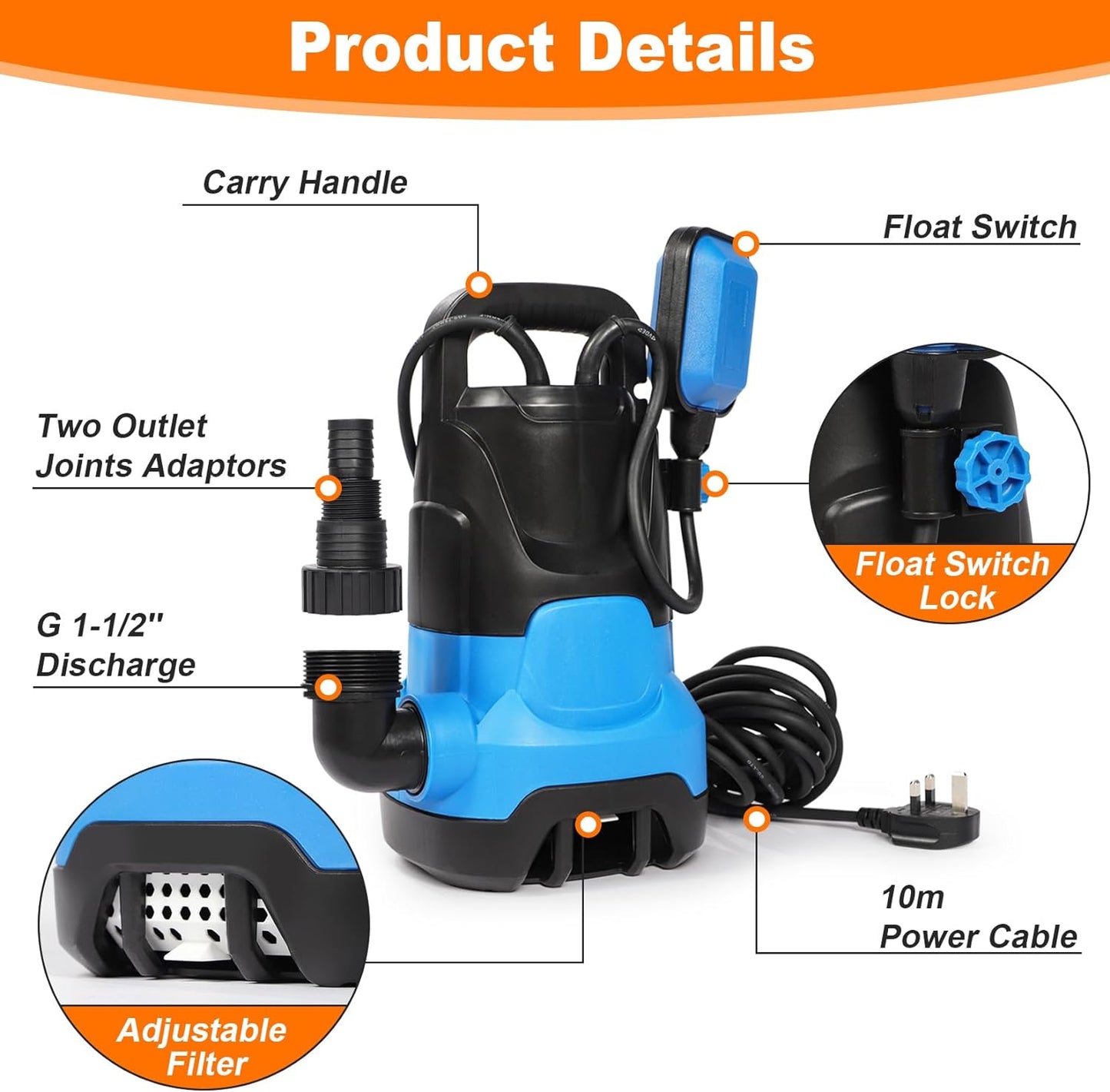 Stream Electric Submersible Water Pump 400w 7500L/H