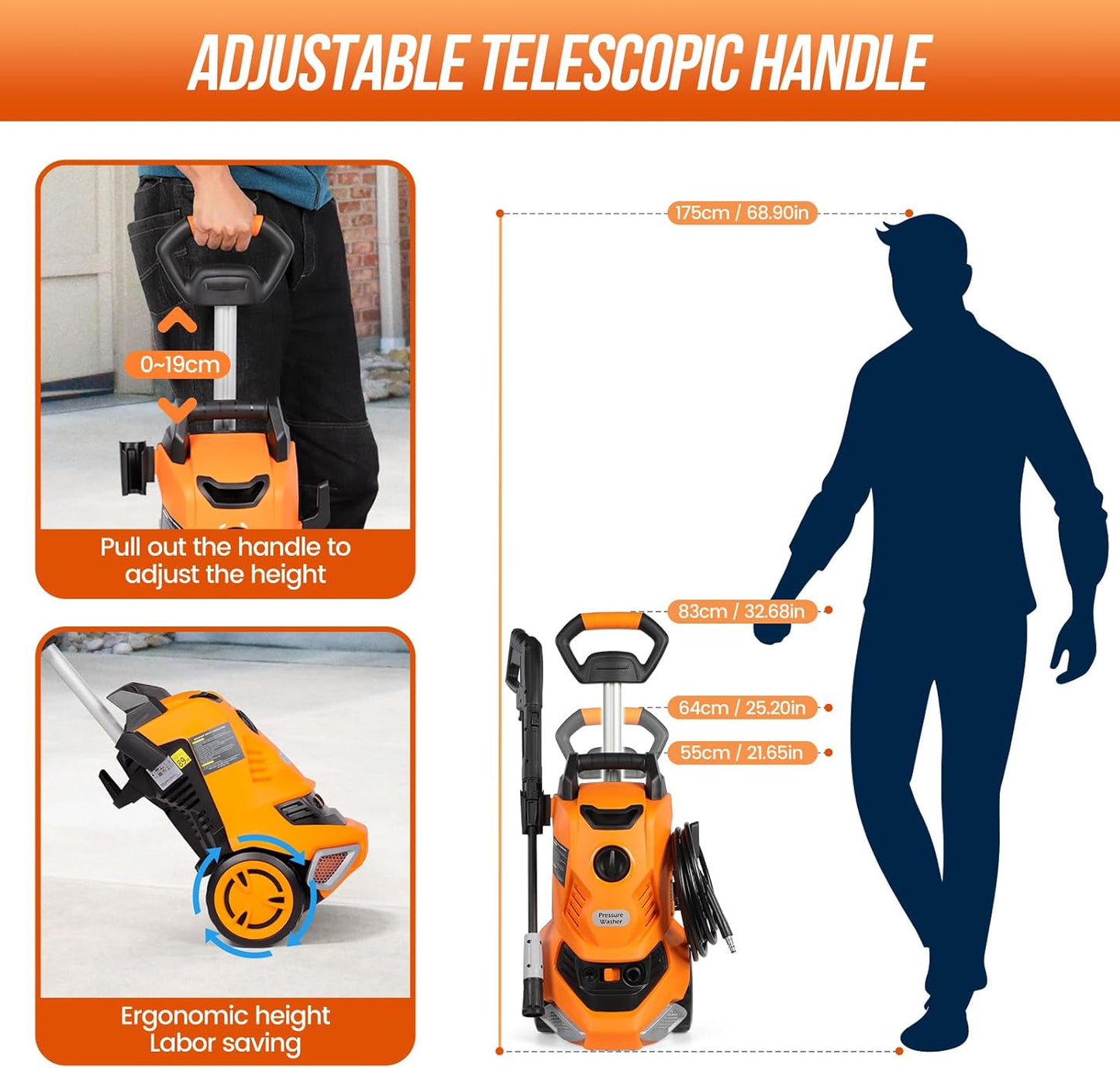 Stream Pressure Washer 2000W 160Bar with Telescopic Handle