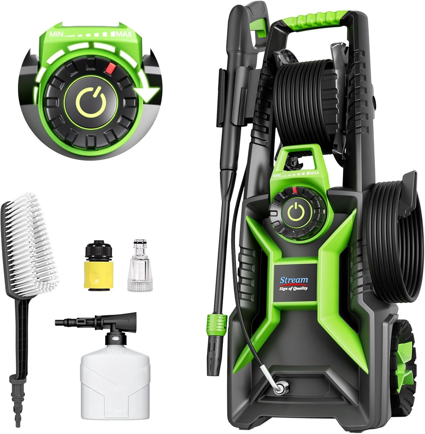 Pressure Washer 2200W Max 160Bar with Adjustable Pressure Switch and Hose Reel