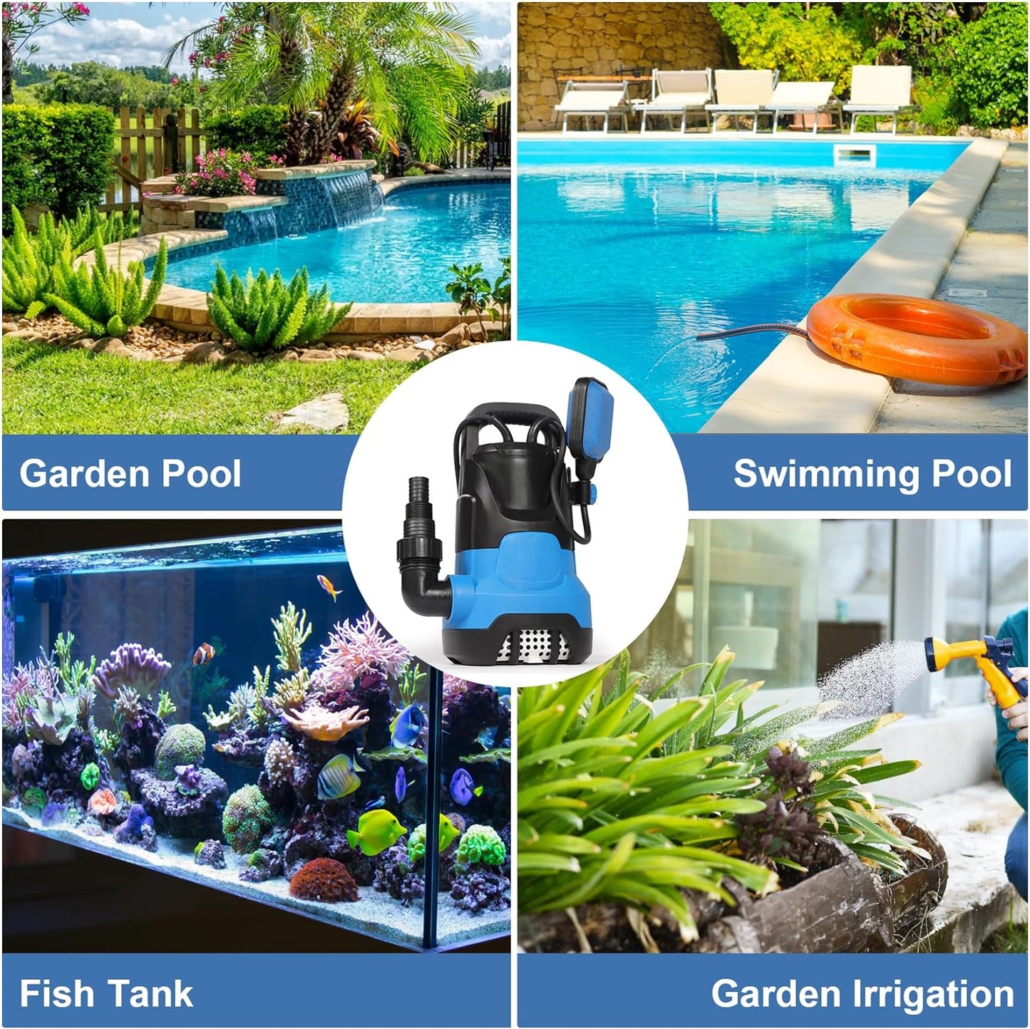 Stream Electric Submersible Water Pump with 10M Hose 400w 7500L/H