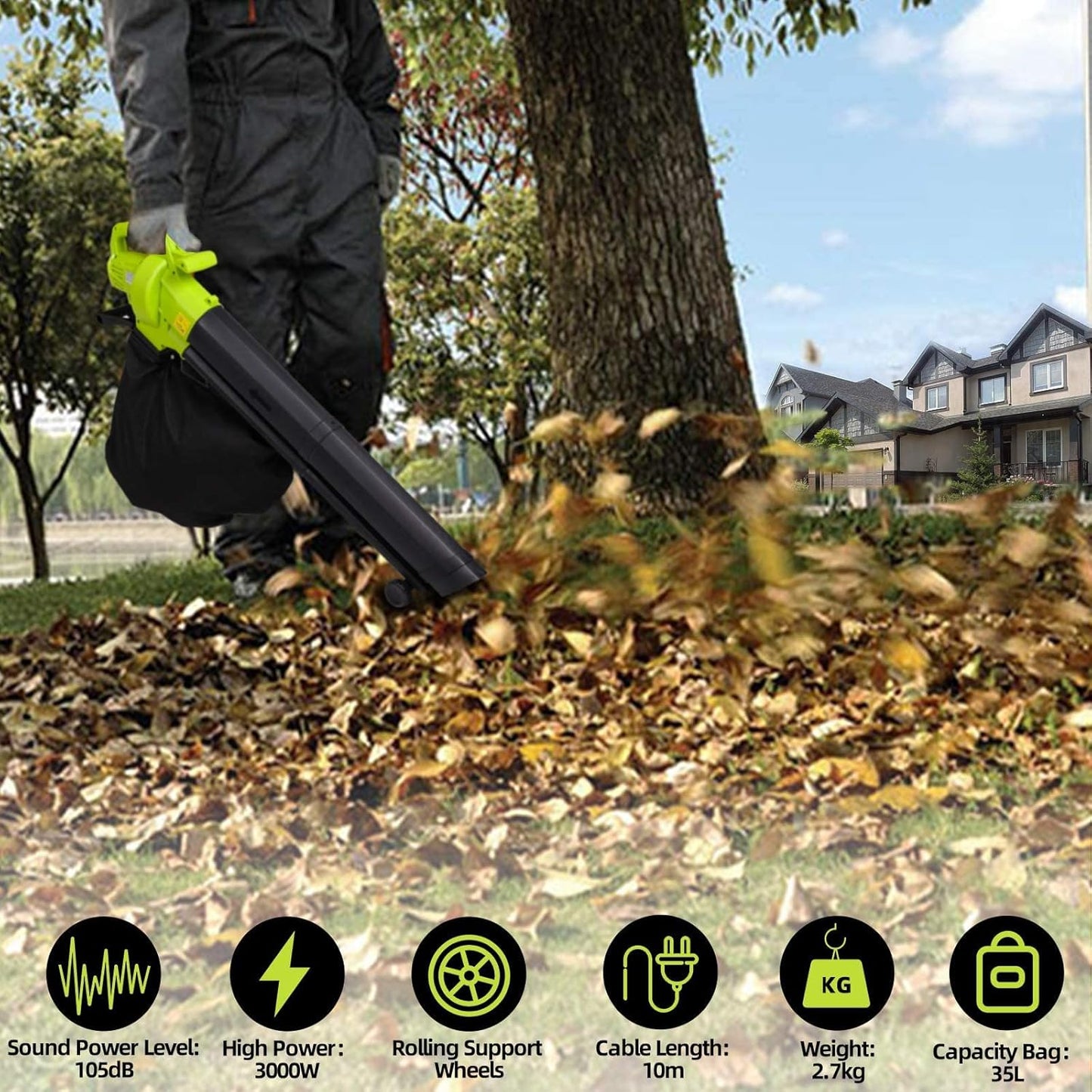 Stream Electric Leaf Blower and Vacuum 3000W