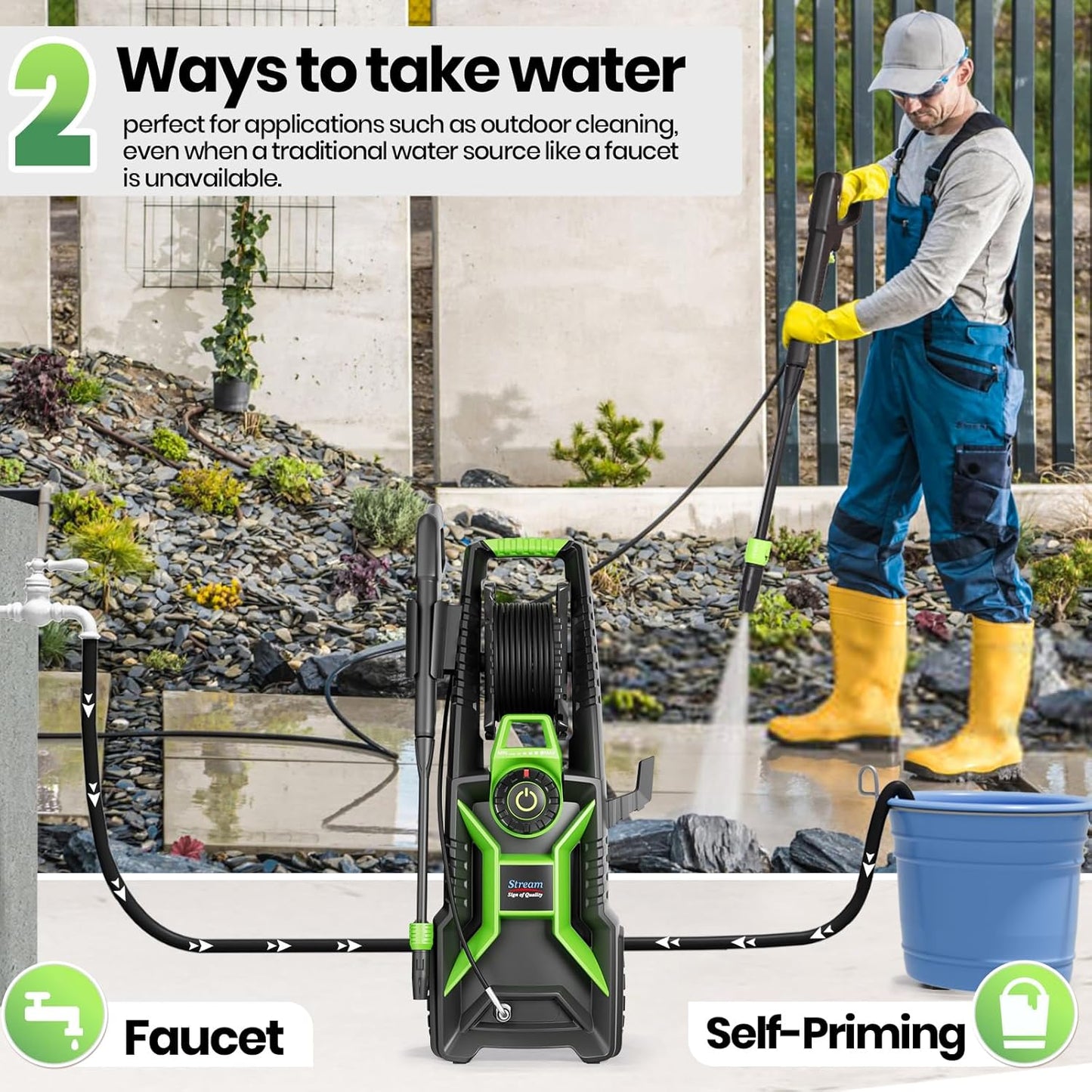 Pressure Washer 2200W Max 160Bar with Adjustable Pressure Switch and Hose Reel