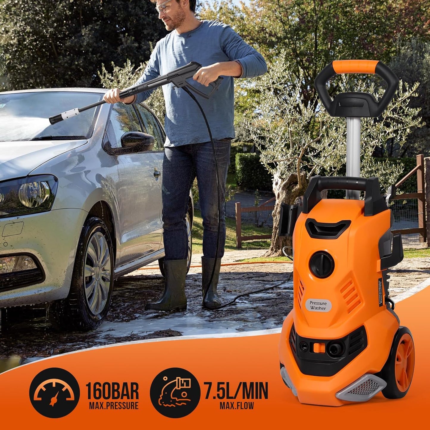 Stream Pressure Washer 2000W 160Bar with Telescopic Handle