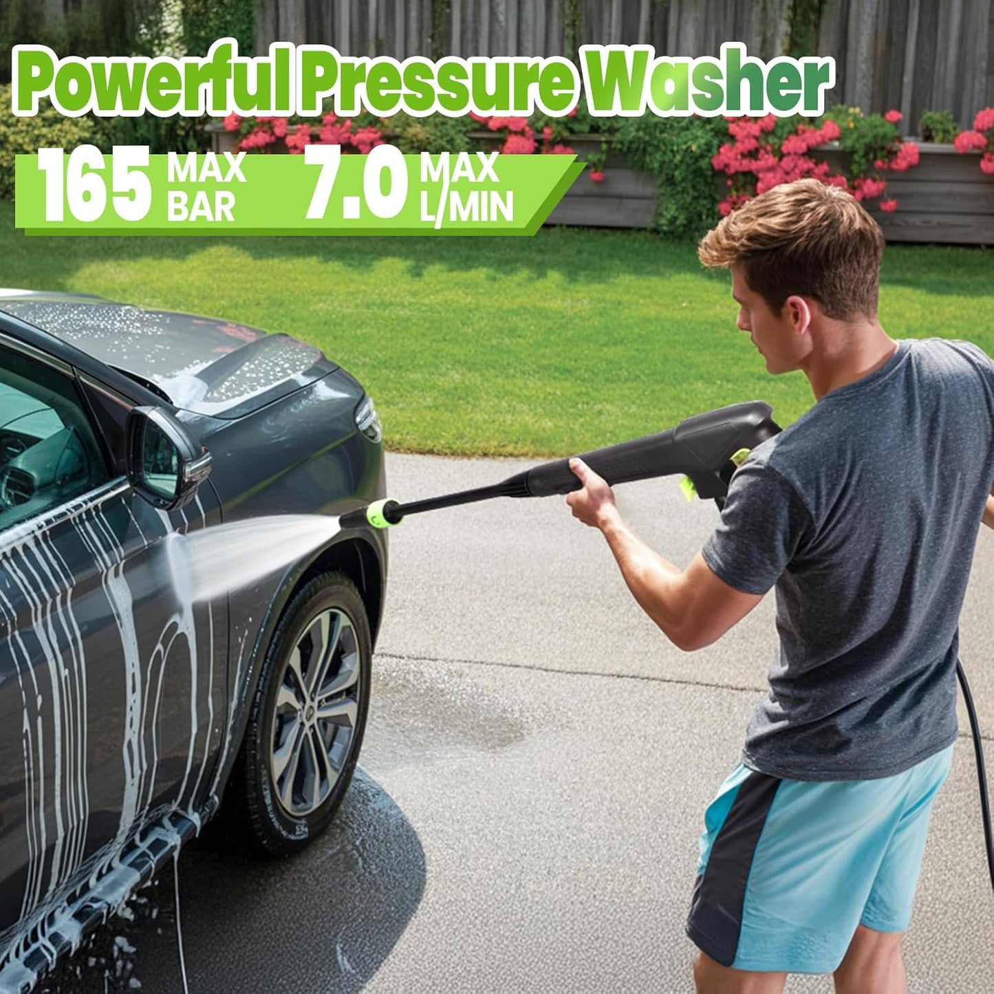 Pressure Washer 2200W Max 160Bar with Adjustable Pressure Switch and Hose Reel