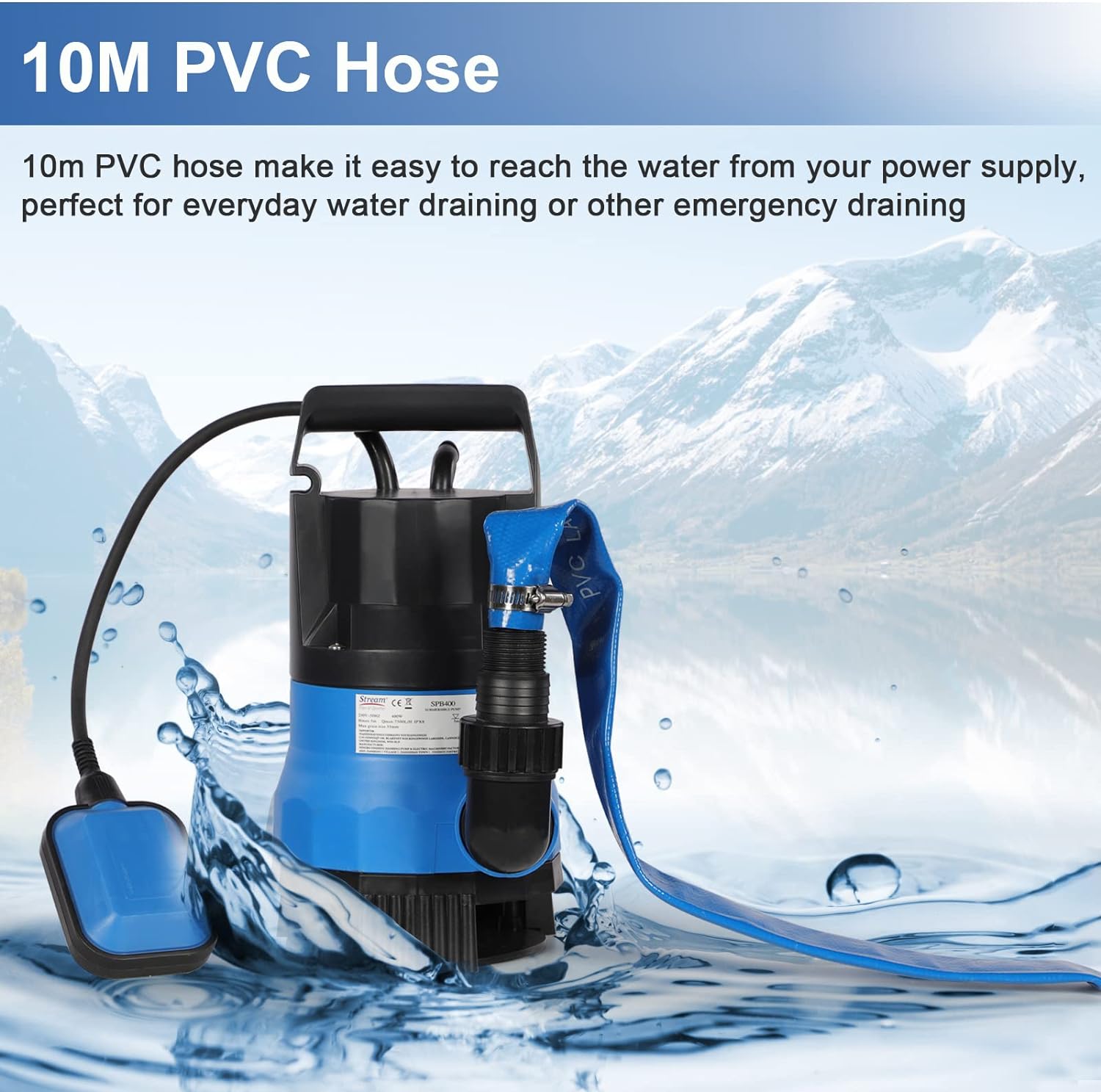 Stream 400W Submersible Water Pump with Hose