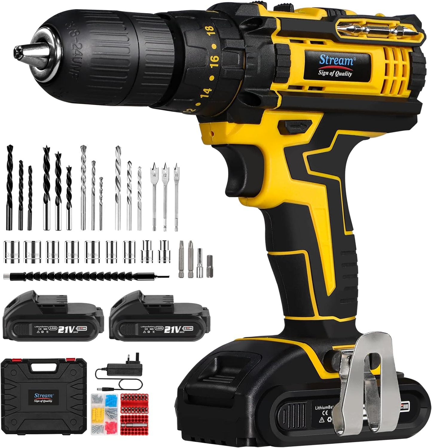 Stream Cordless Drill Driver Set 21V