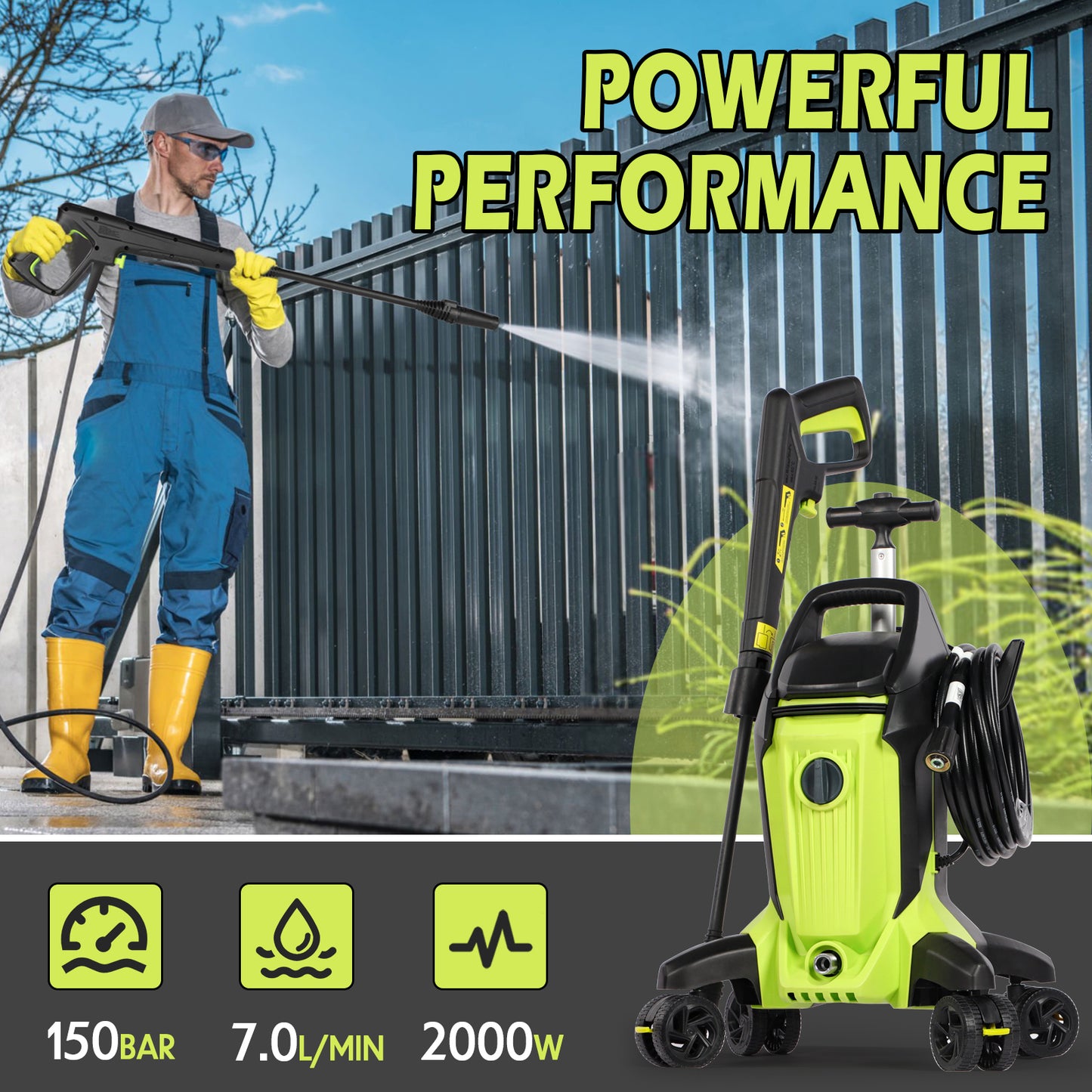 Stream Pressure Washer with Telescopic Handle 2000w 150Bar New