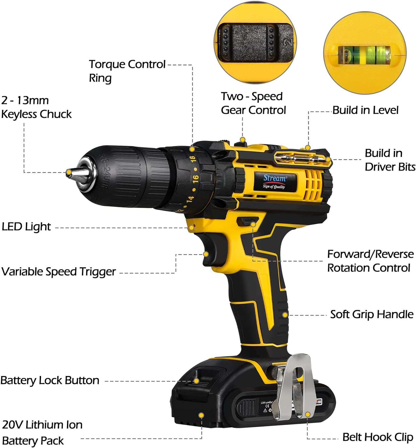 Stream Cordless Drill Driver Set 21V